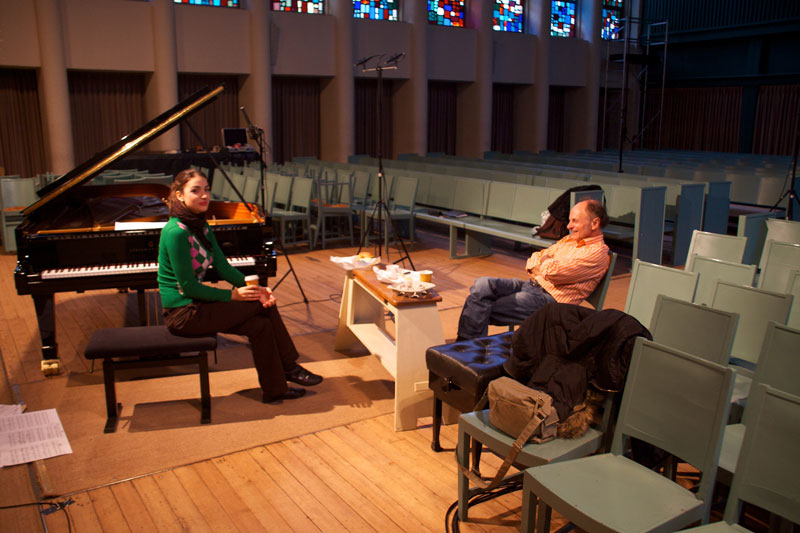 CD Production Olga Scheps / Sony 2009 at Christuskirche Berlin. Having breakfast with Olga and piano technician Gerd Finkenstein