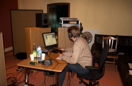 Cd Production Nils Mönkemeyer / Sony 2009 at Fattoria Musica Osnabrück. Temporary control room in the drum booth…